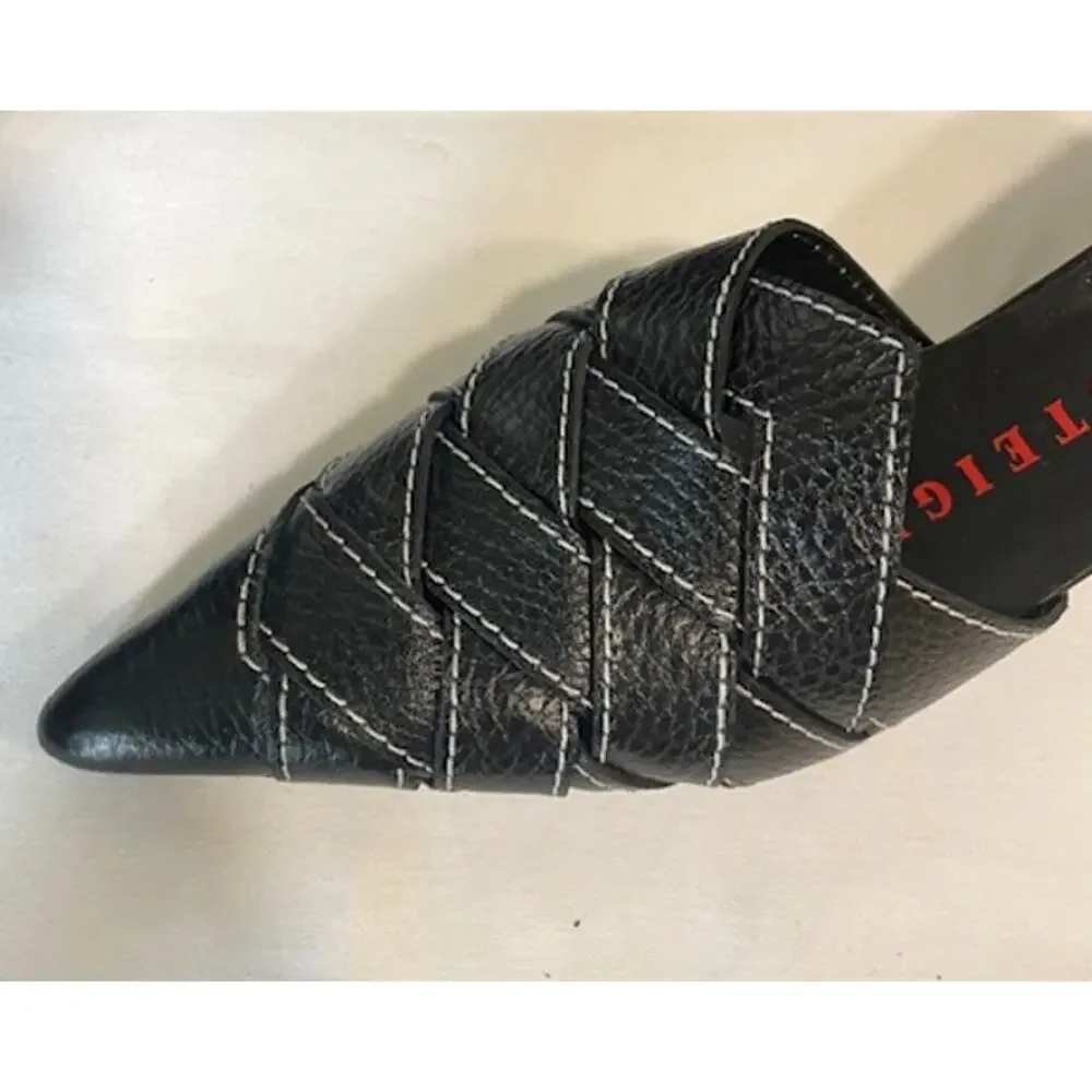 Walter Steiger Black Leather Pointed-Toe Woven Mules